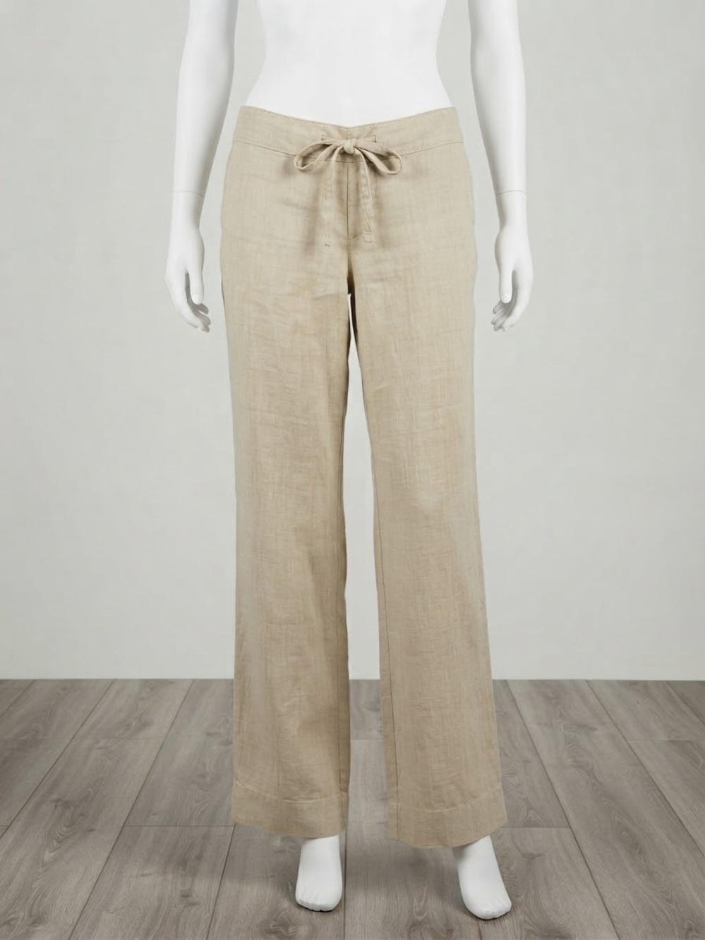 Tommy Bahama Beige Linen Drawstring Wide-Leg Pants